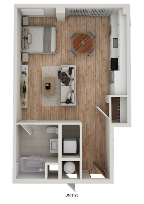 Floor plan for studio, 1 bath, 570 sqft